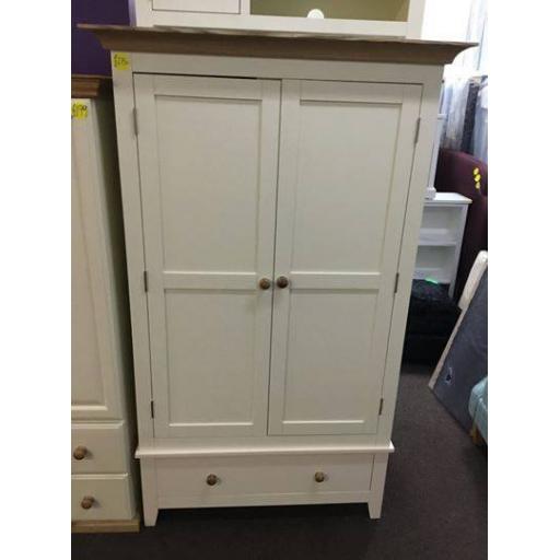 Cream And Oak Double Wardrobe With Hanging And Drawer Space