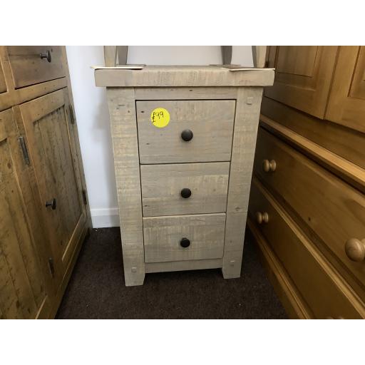 Reclaimed White Washed Solid Pine 3 Drawer Bedside Cabinet Table