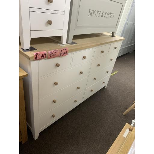 White large 10 Drawer Chest with Oak Top