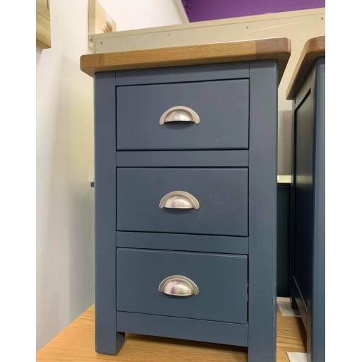 Inky Blue 3 Drawer Bedside Table with Oak Top