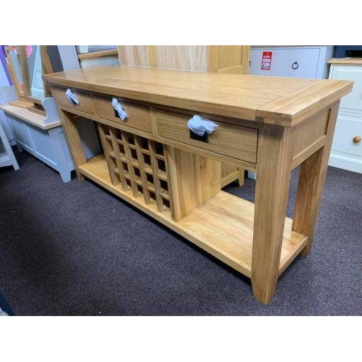 Oak Large Console Table with Wine Rack