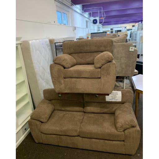 Brown Fabric Cord 3 seater + 1 chair