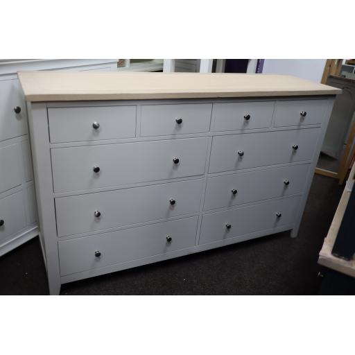 Grey 10 Drawer chest with natural oak top