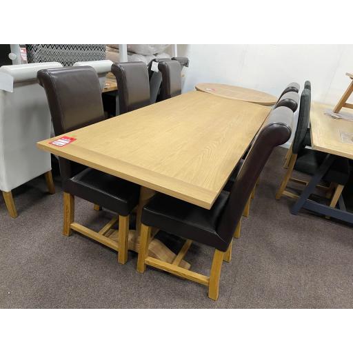 Mellow Oak Pedestal Dining Table + 6 High Back Chocolate Chairs