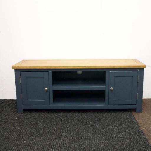 Inky Blue large tv unit with oak top