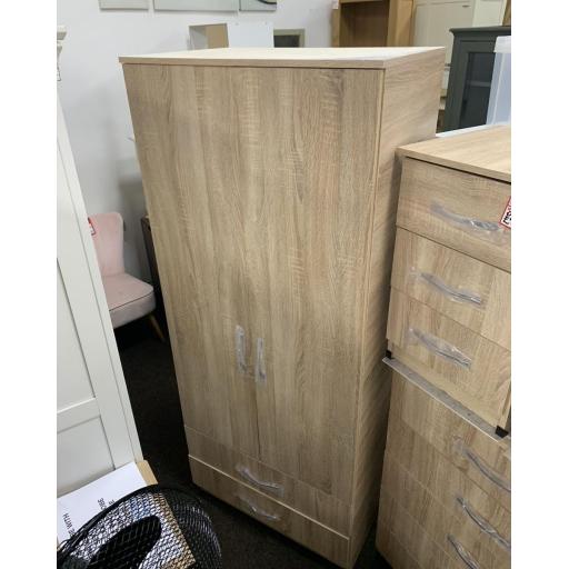 Oak Colour Double Wardrobe with Drawers.