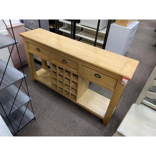 Oak console table with wine rack