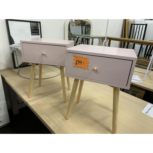 Pink 1 Drawer Bedside Table on wooden legs